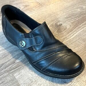 Earth Origins Galen Clogs Black Leather Professional Comfort Slip Ons Womens 9.5